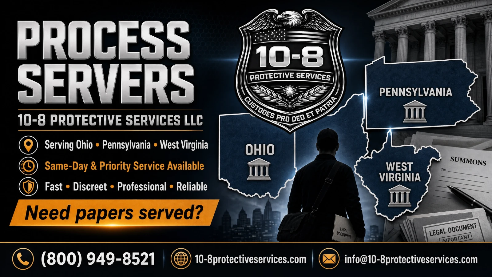 10-8 Protective Services process servers in Ohio, Pennsylvania and West Virginia