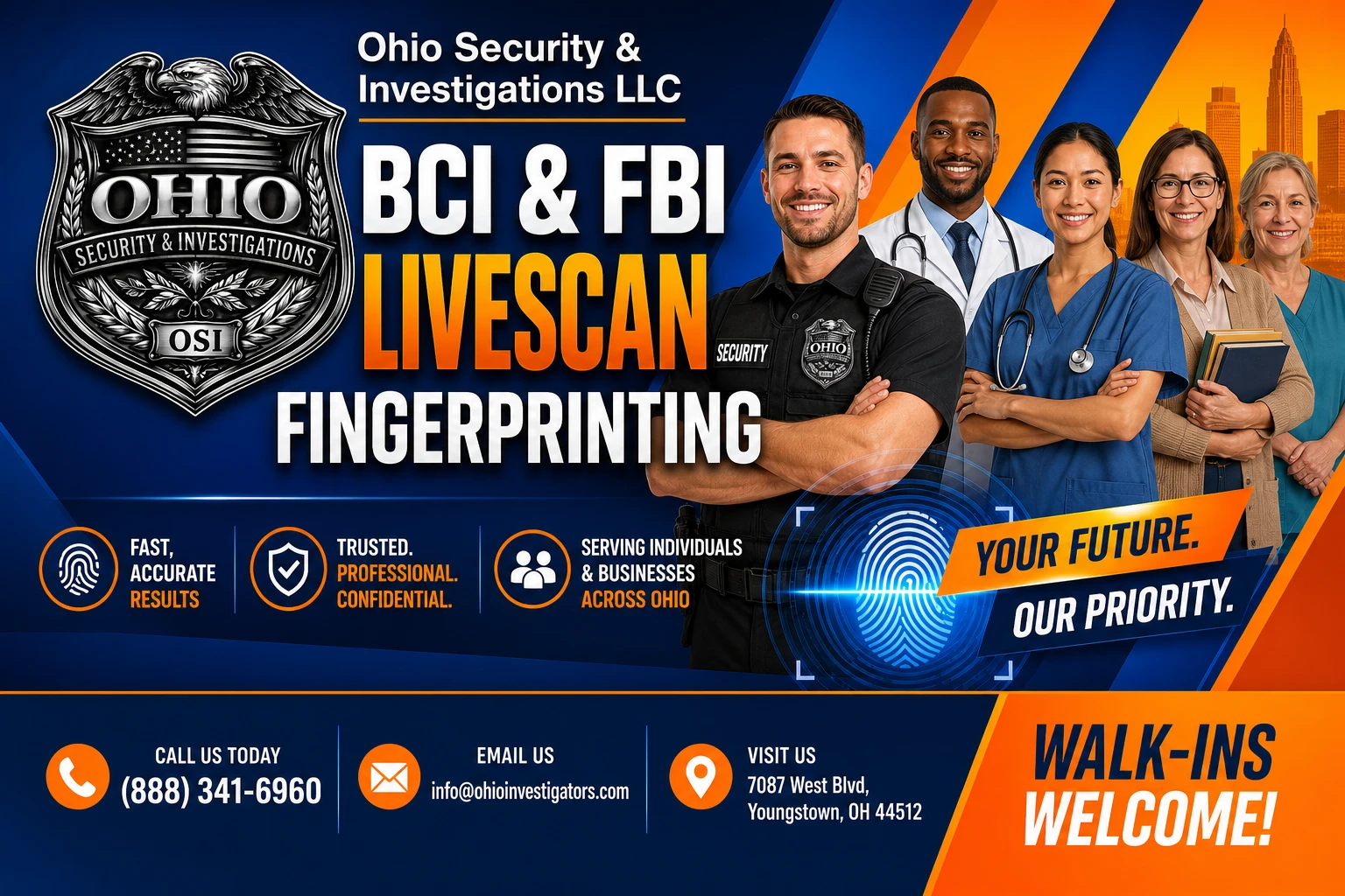 Ohio Security and Investigations BCI and FBI WebCheck fingerprinting in Youngstown Ohio